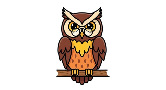 Cartoon owl sitting on a book wisdom symbol an illustratio