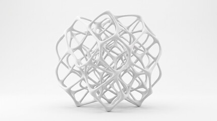 Obraz premium 3D Wireframe Geometric Sphere Abstract Structure on White Background Minimalist Design