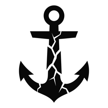 Cracked black anchor symbol icon with broken lines  maritime distress sign icon