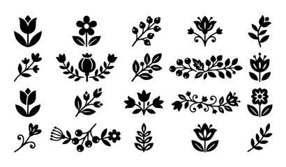 Nordic Folk Art Botanical Silhouette Collection with Minimal Black Floral Vector Elements © MDBIPLOB