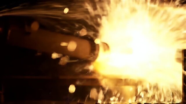 Abstract explosion of bright light and sparks against a dark background.