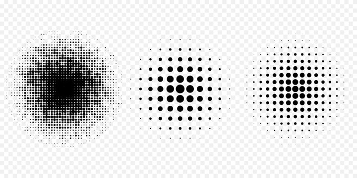 Set of black halftone dots backgrounds. vector modern dots halftone Pop art comic style gradient circle halftone set Vector isolated on white background dots pattern. Vector ilustration