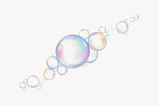 Colorful soap bubbles floating in air  shiny iridescent spheres  clean and clear