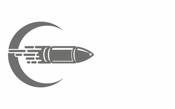 Gray bullet flying through a curved line on white background