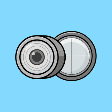 Illustration of two camera lenses on blue background  photography equipment