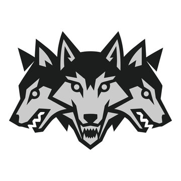 Three headed wolf logo with sharp teeth and angry expression icon