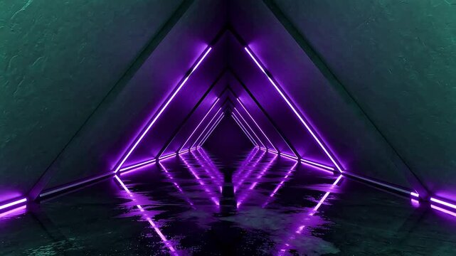 Triangular neon light corridor