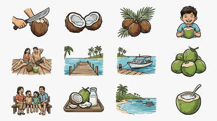 Vector illustration of various sea creatures and ocean items. © Adre