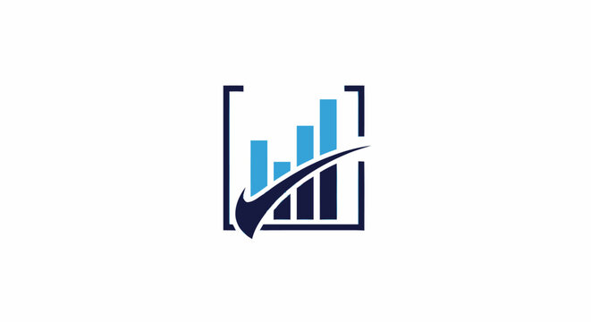 Business growth bar chart logo icon with checkmark symbol representing success and financial progress.