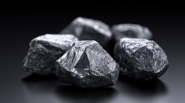 Shiny raw silicon metal nuggets on dark background