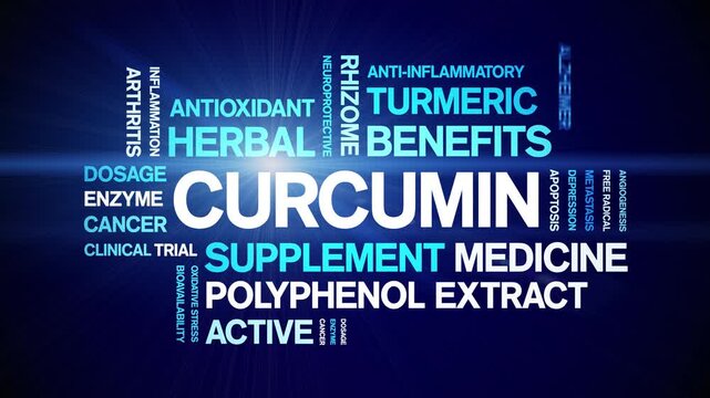 Curcumin animated word cloud-animation tag kinetic typography seamless loop.
