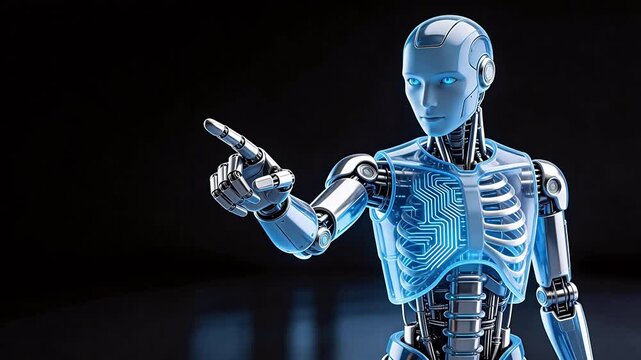 Humanoid robot with glowing circuitry