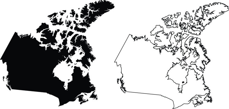 vector map of the canada. set of map. solid black and outline style. cut for circuit vinyl. laser cut. commercial use