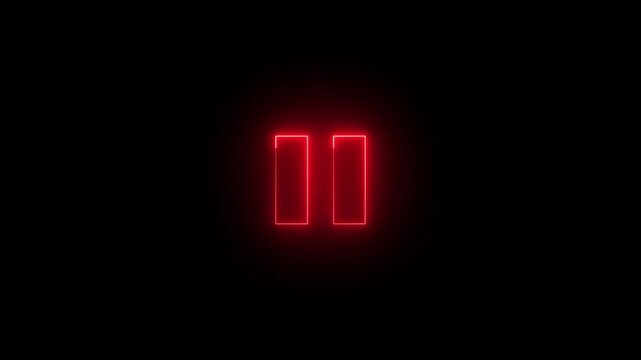 Glowing red neon pause symbol animation on black background