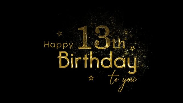 Happy 13th Birthday banner with gold particles and transparent background
