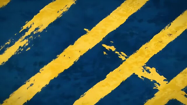 Diagonal yellow stripes on a textured blue background.