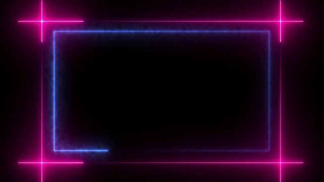 Neon glowing rectangular frame with animated blue energy border and pink static lines rectangle