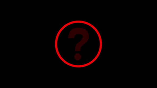 Pulsing red question mark animation on black background, for faq and, help concepts, support