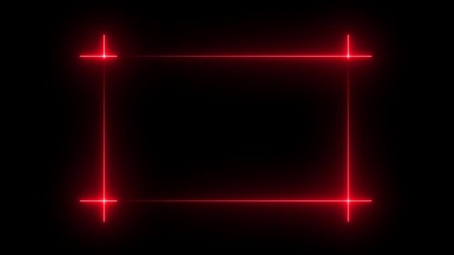 Red neon glowing rectangular frame border animation on black background