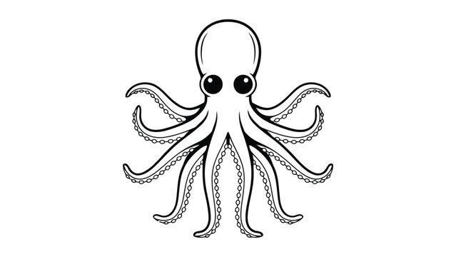 A black and white of an octopus on a white background, animal sea creature, tentacles