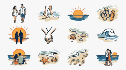 Vector illustration set of various sea creatures and ocean life. © Gabut