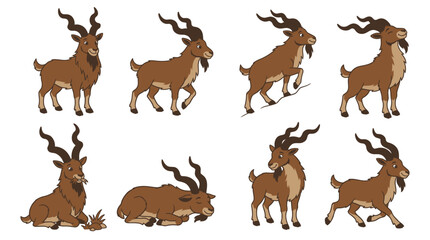 Obraz premium Nyala antelope character sheet with various poses and expressions in a wildlife setting