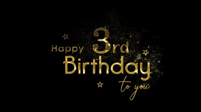 Happy 3rd birthday banner with gold particles and transparent background