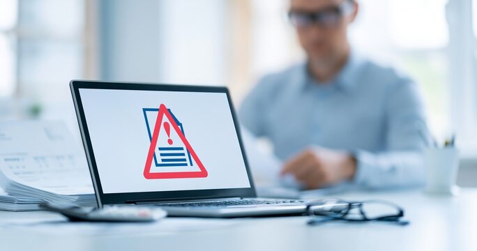 Laptop displaying document error warning