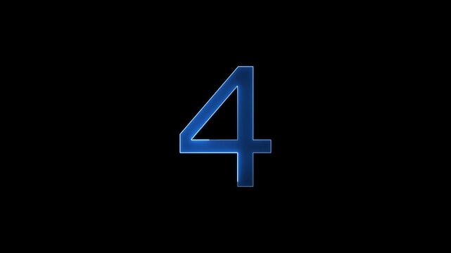 Glowing Neon 4 number educational mathematics text icon animation on black background. a dynamic motion and glowing neon number countdown icon animation.