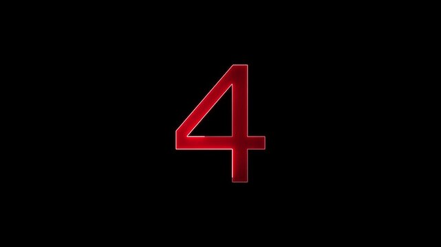 Glowing Neon 4 number educational mathematics text icon animation on black background. a dynamic motion and glowing neon number countdown icon animation.
