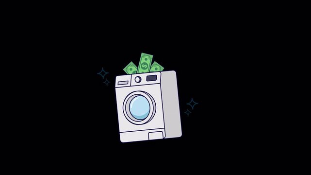 Businessman hand putting stacks of cash into a washing machine. Money Laundry Concept