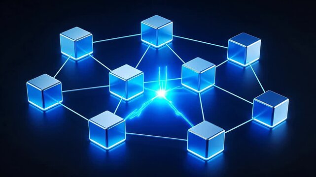 Blue glowing cubes network