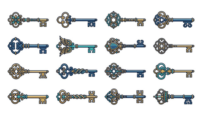 Collection of ornate keys displayed on a plain surface for 2026-06-30 reference