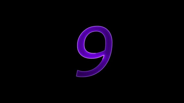Glowing Neon 9 number educational mathematics text icon animation on black background. a dynamic motion and glowing neon number countdown icon animation.