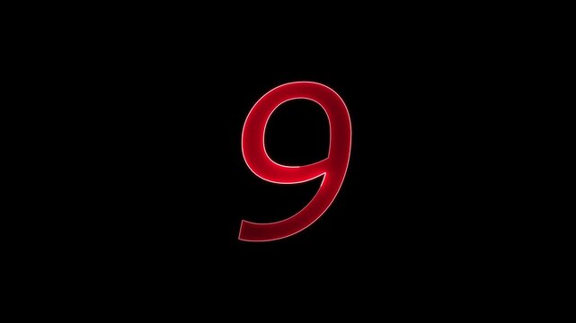 Glowing Neon 9 number educational mathematics text icon animation on black background. a dynamic motion and glowing neon number countdown icon animation.