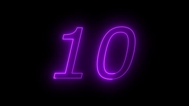 Glowing Neon 10 number educational mathematics text icon animation on black background. a dynamic motion and glowing neon number countdown icon animation.