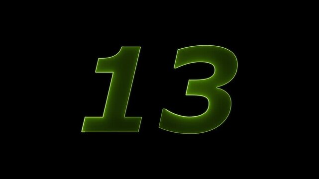 Glowing Neon 13 number educational mathematics text icon animation on black background. a dynamic motion and glowing neon number countdown icon animation.