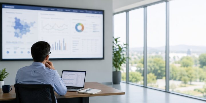 Public health analyst reviewing population health dashboard