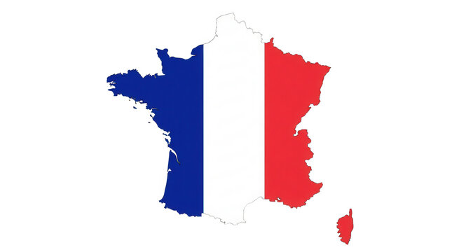 A detailed map of france featuring the national flag colors of blue white and red isolated on a transparent background isolated on transparent background