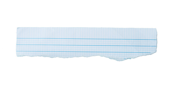 Sheet of lined white paper, Torn piece crumpled isolated transparent background.