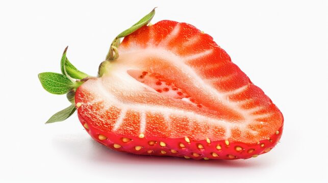 Fresh strawberry half isolated on white, cut out white --ar 16:9 --raw --v 6 Job ID: b70c233a-629e-4765-a94f-262a54edce78