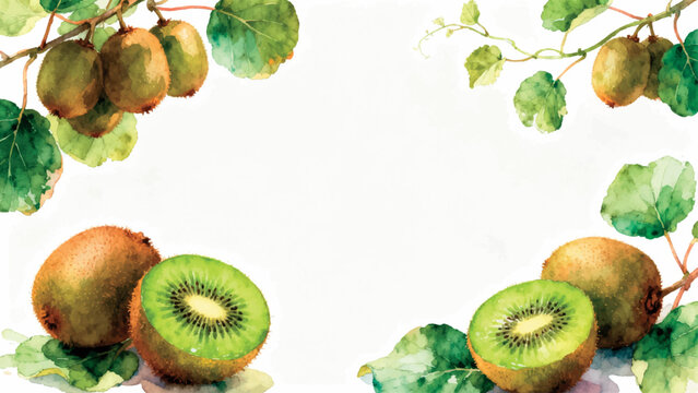 Watercolor kiwi fruit frame with white copy space