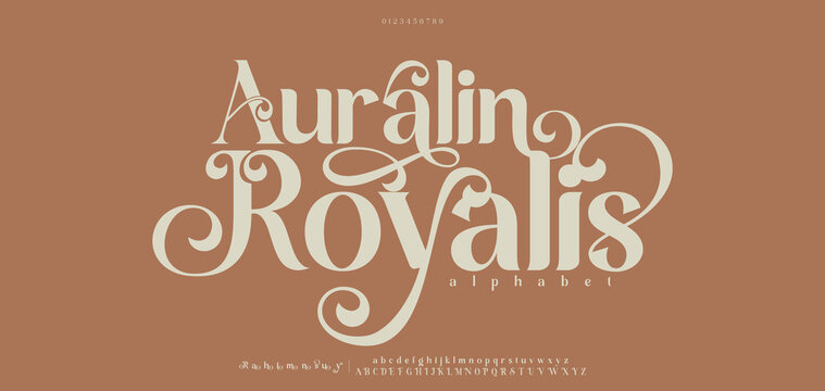 Auralin Royalis Beauty Luxury font alphabet logo. Typography beautiful fashion elegant classic letters serif italic fonts decorative wedding vintage blossom logos. vector illustration