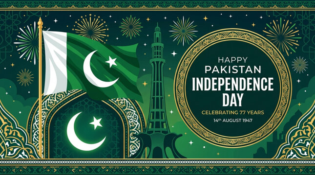 Pakistan independence day celebration with flag