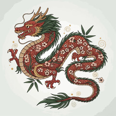Fototapeta premium Mystic Red Dragon Lotus Art Tattoos Bundle