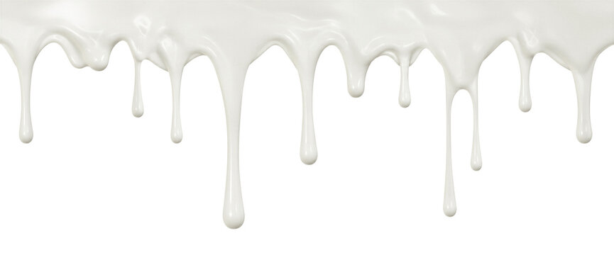 White Liquid Dripping Border, Seamless Cream, Yogurt or Milk Melt Drips and Splashes Element Isolated on Transparent Background