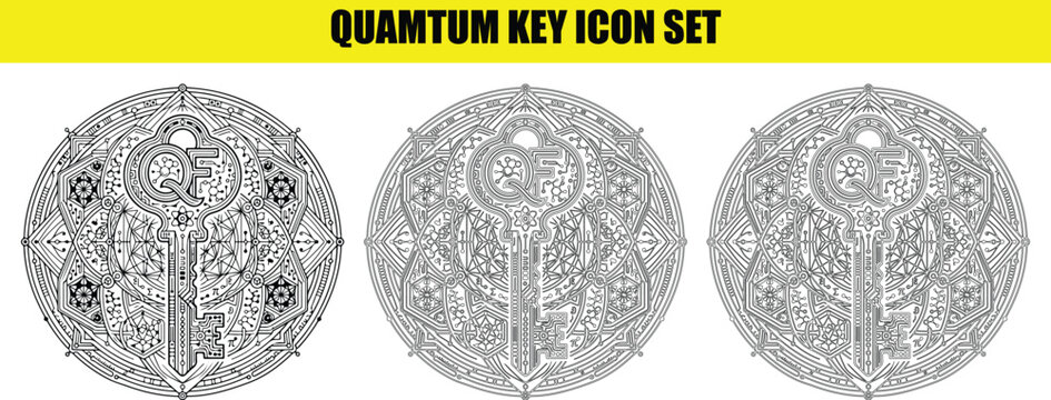 Quantum key icon set.