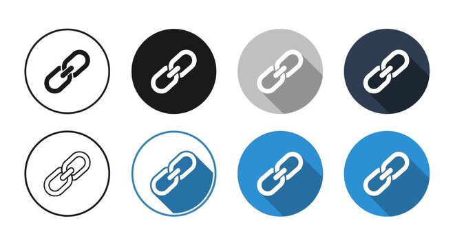 Chain link icons, circle chain symbols, link chain graphics, web link logos