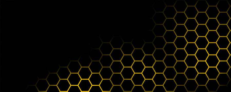Dark abstract background template with geometric yellow mesh for technology layouts.