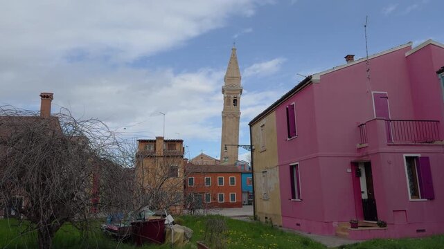 Quiet Mediterranean Village Bell Tower Under Cloudy Sky